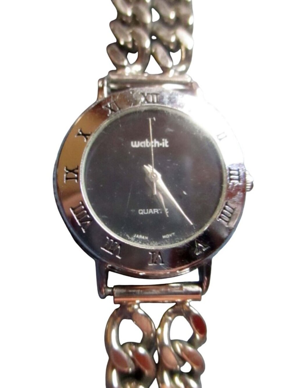 Vintage Chrome Watch-It Quartz Watch 7" CHain DEAD BATTERY 30 DAY GUARANTEE
